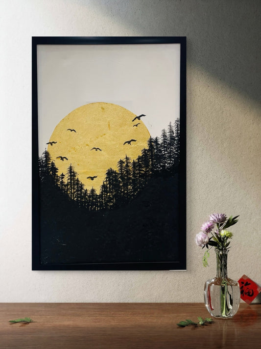 Birds & Sunset | Hand painting
