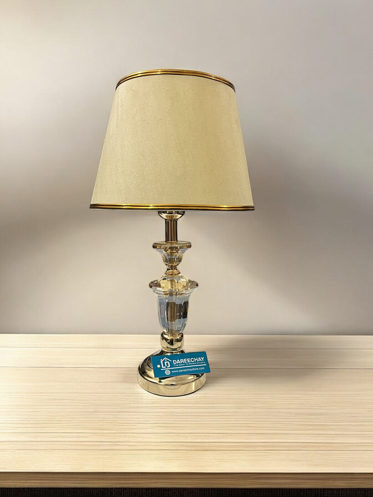 Double Crystal Golden Lamp | Pair for Side Tables