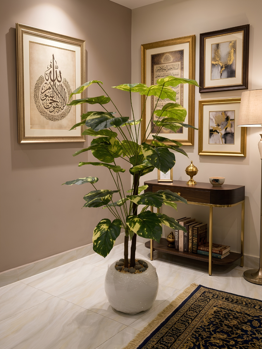 Artificial Money Plant 2 Tone with Stone Pot | Planters