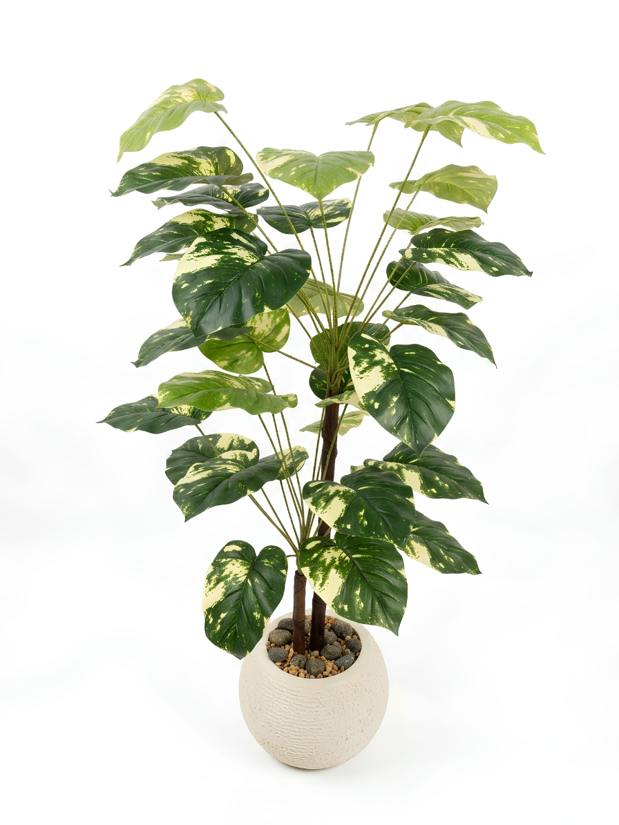 Artificial Money Plant 2 Tone with Stone Pot | Planters